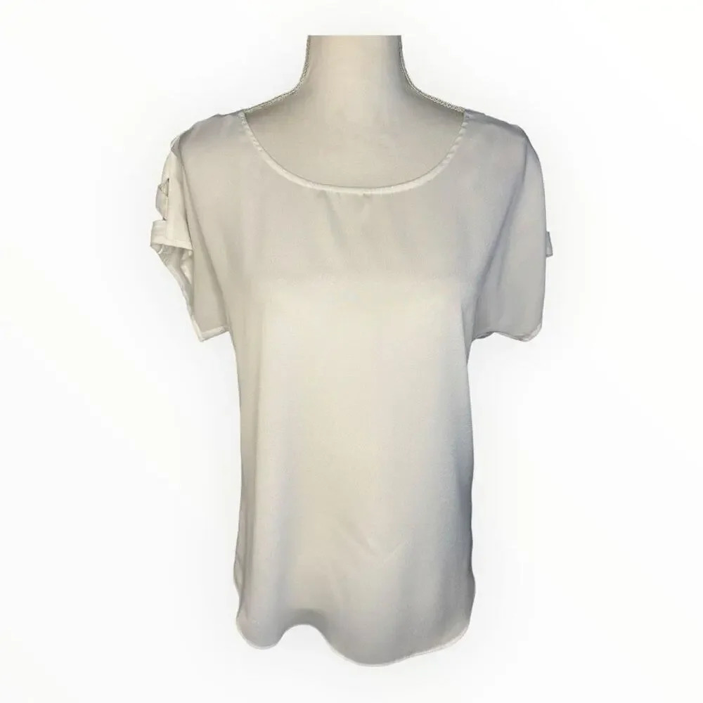 Express Women’s XS White Semi-Sheer Short‎ Ladder Sleeve Top